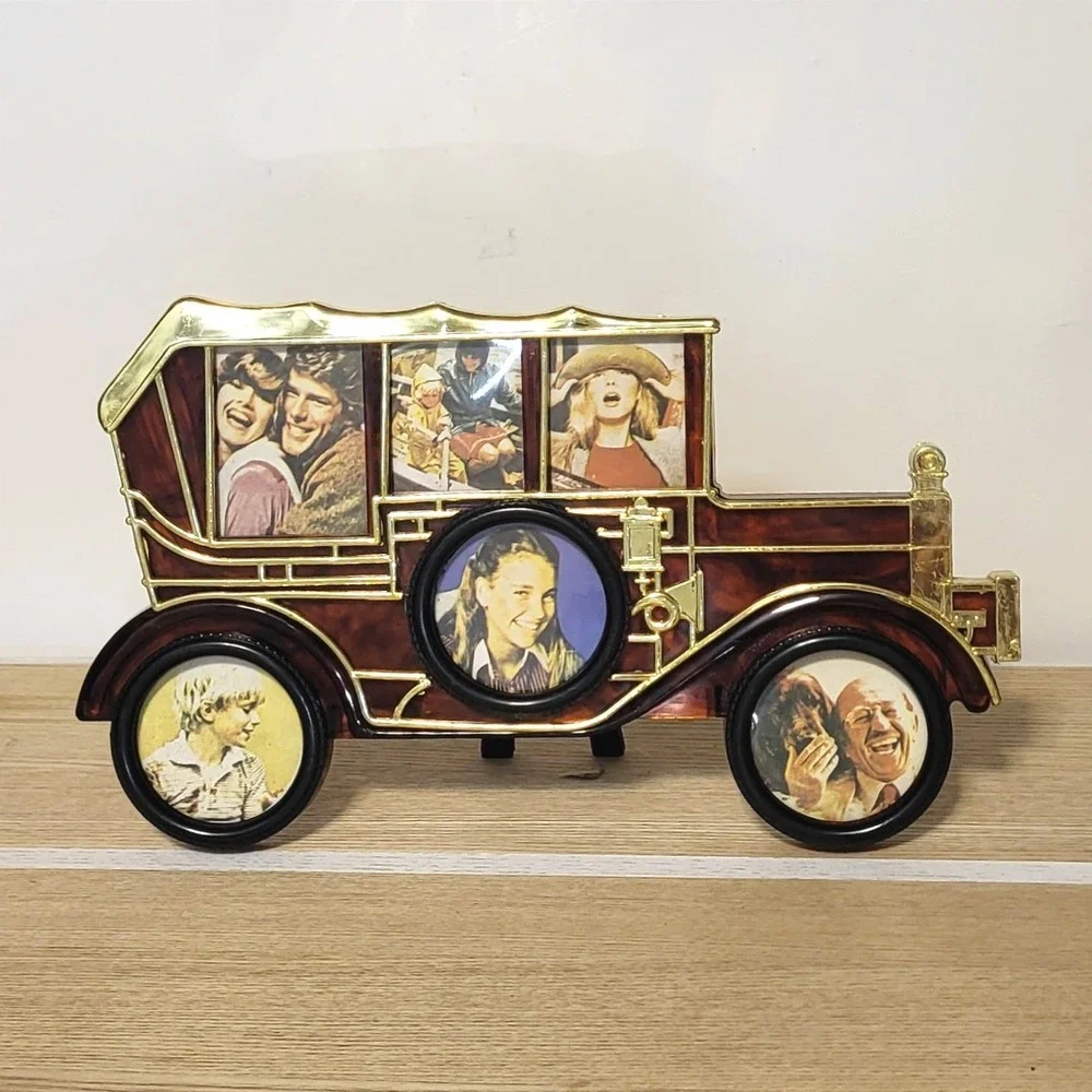 Vintage Novelty Antique Car Multi Photo Frame Tortoiseshell Gold Tone Hong Kong